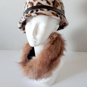 NWT Unmade caramel brown black accent faux fur solid neck warmer